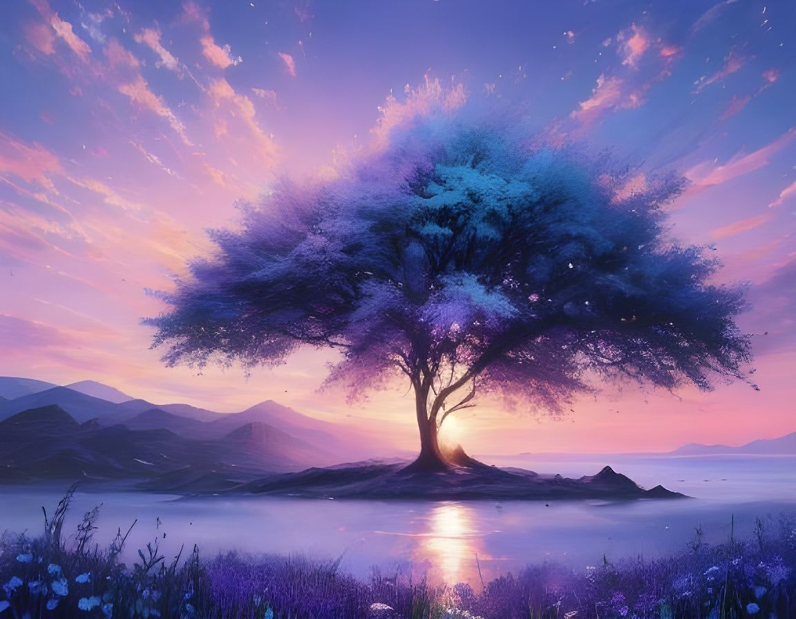 Periwinkle Sunset in Romanticism Style