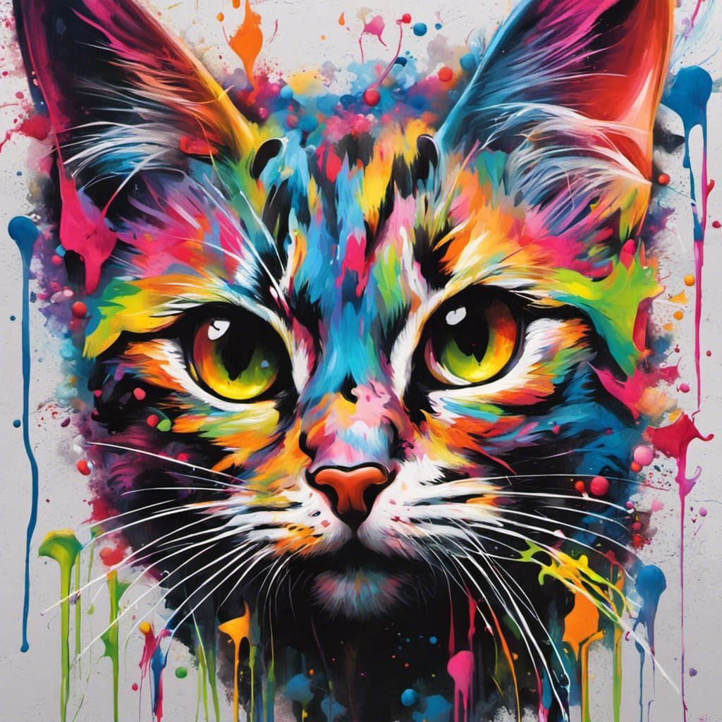 Colorful Polychromatic Cat in Graffiti Art Style