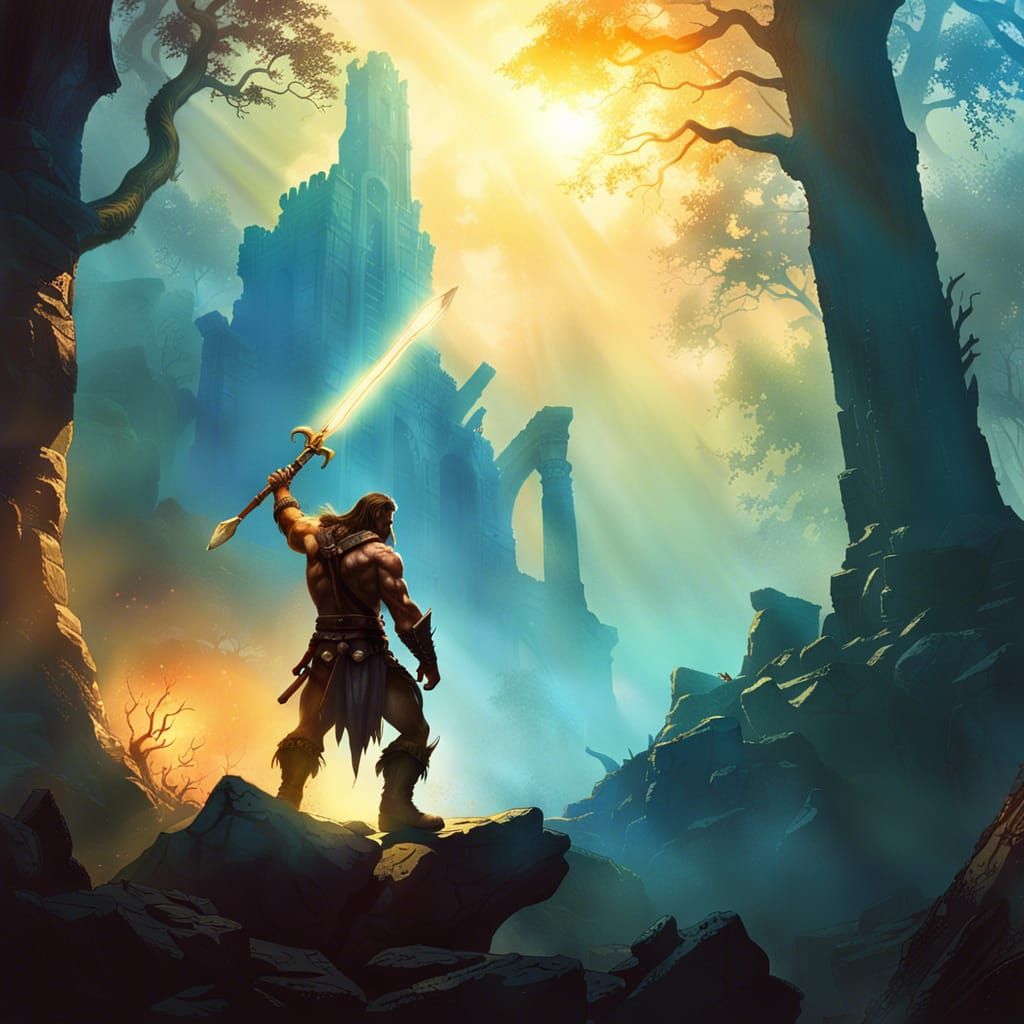 Barbarian Warrior Levels Up in Mystical Forest