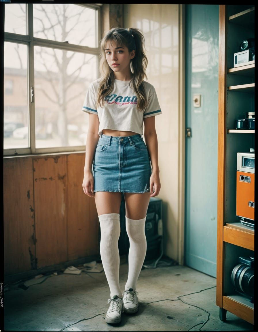 1980s College Girl Candid Photo with Retro Film Effects