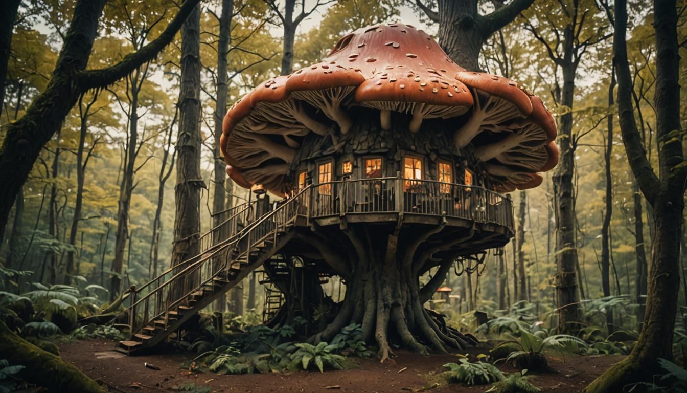 Epic Mushroom Treehouse in Cinematic Style