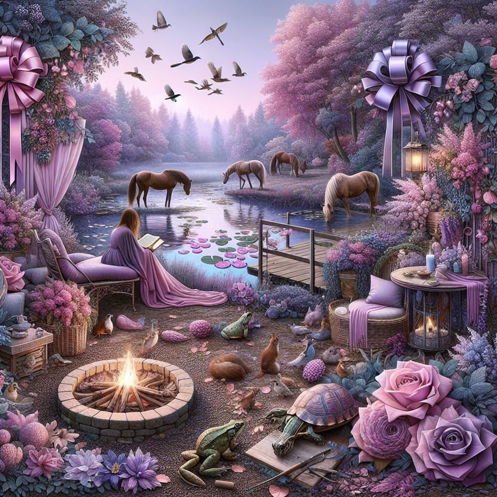 Harmonious Garden Scene with Reader in Impressionistic Style