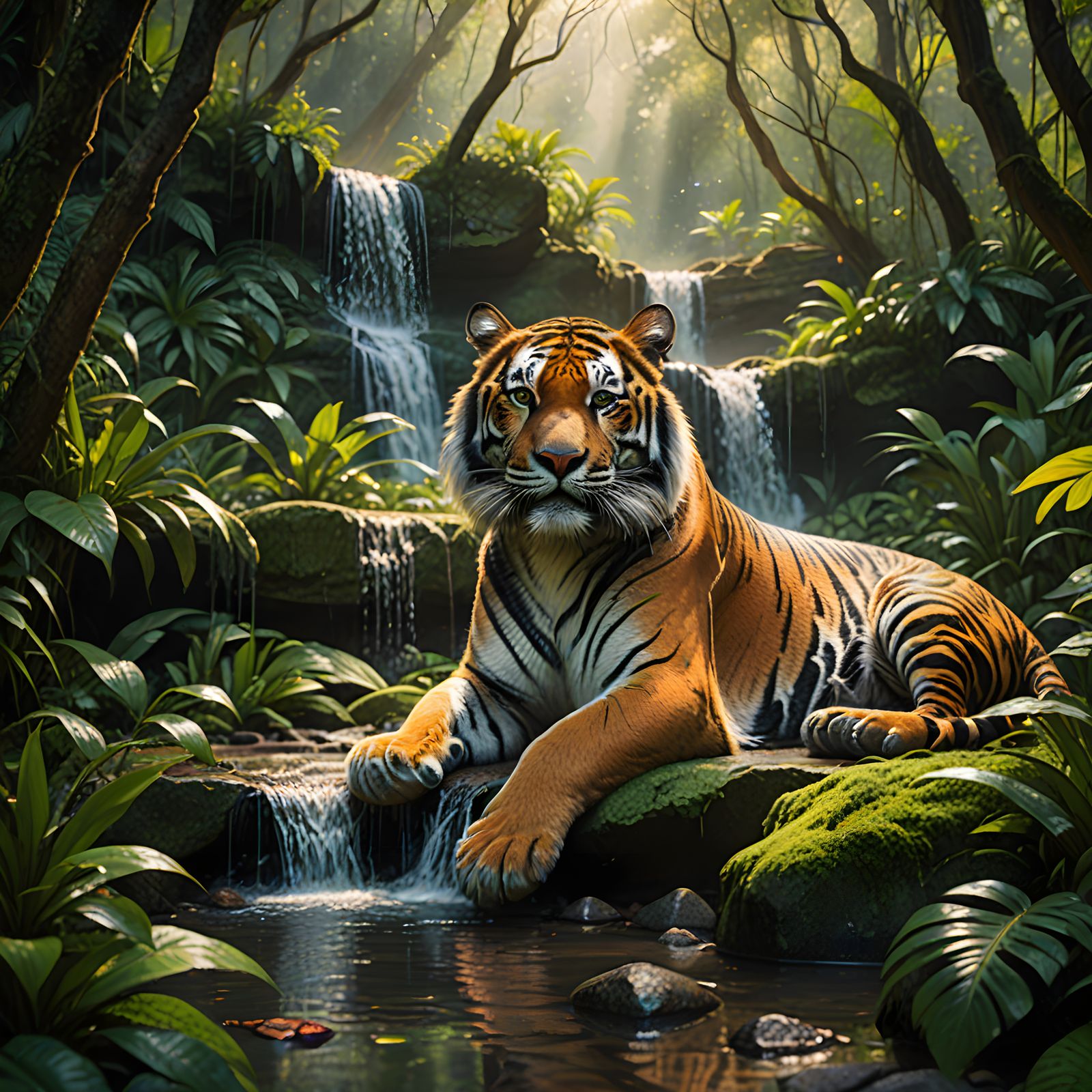 Tiger in Serene Jungle Paradise