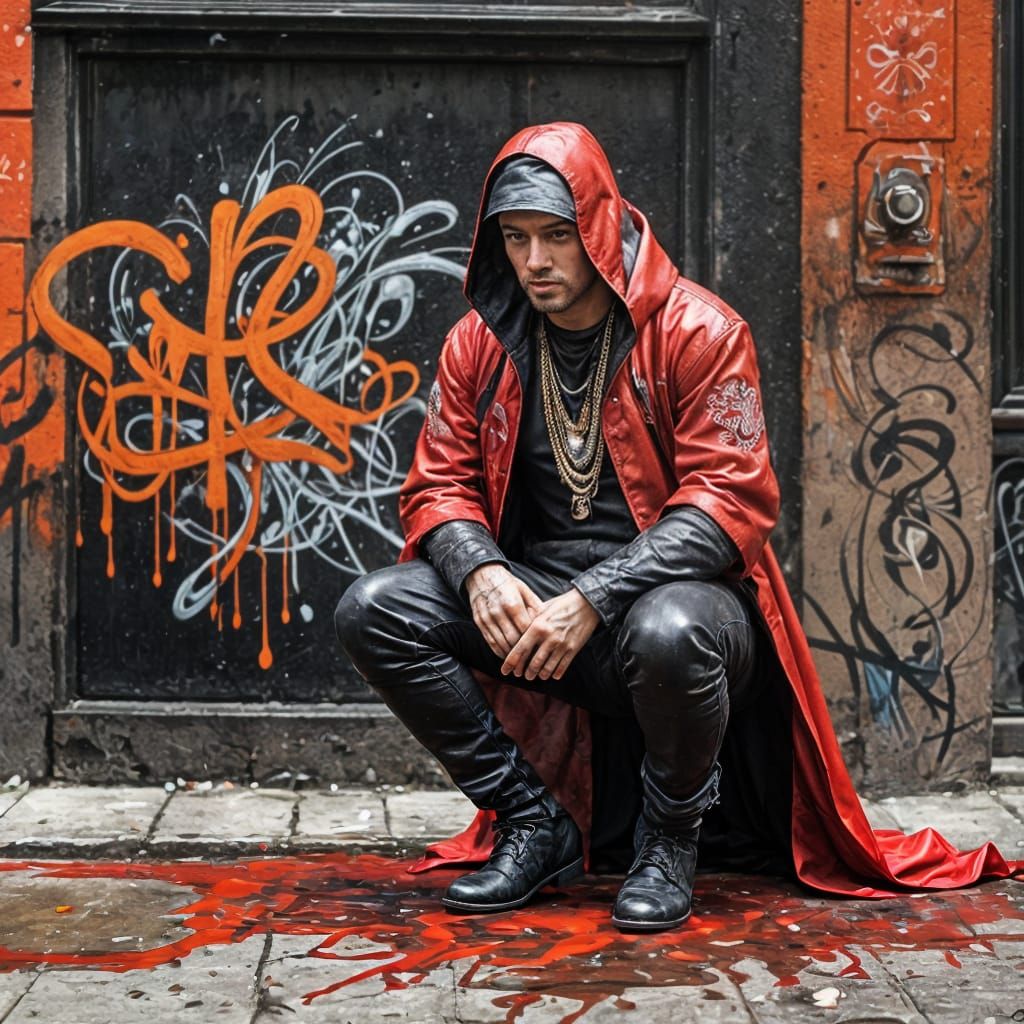 Strelec Kneeling Before Tsarina: Graffiti Art Style