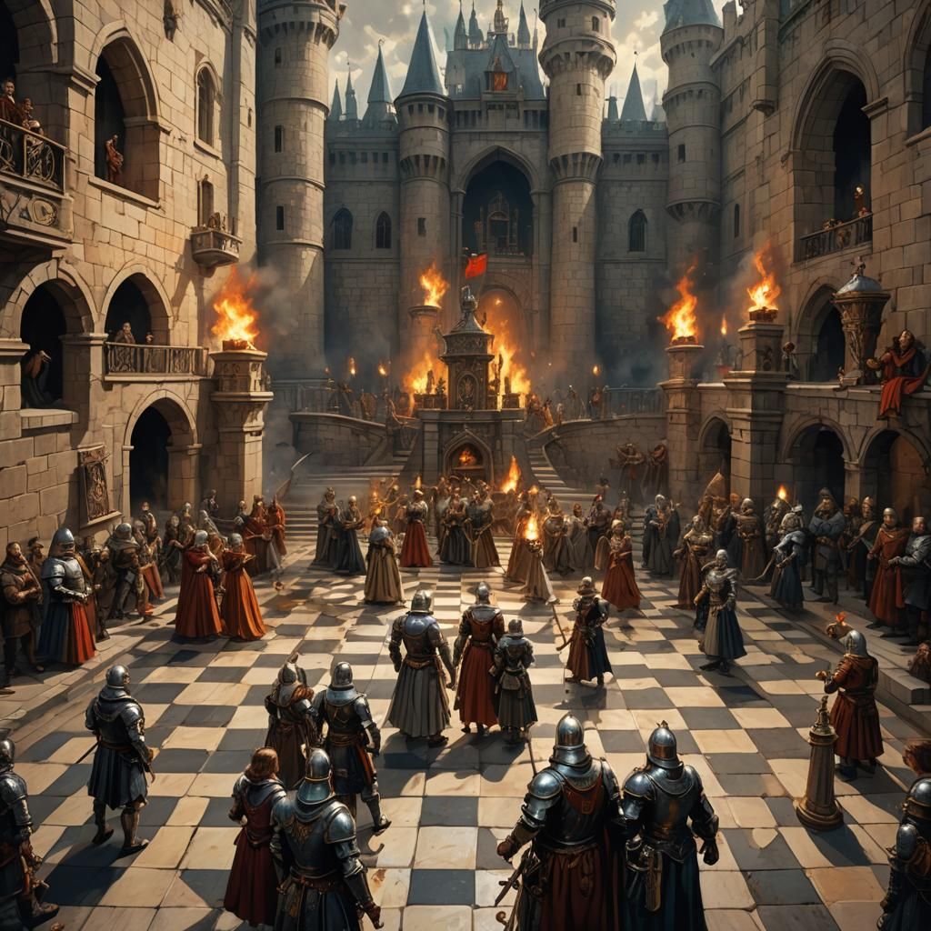Chessboard Battle: Medieval Knights and Royalty