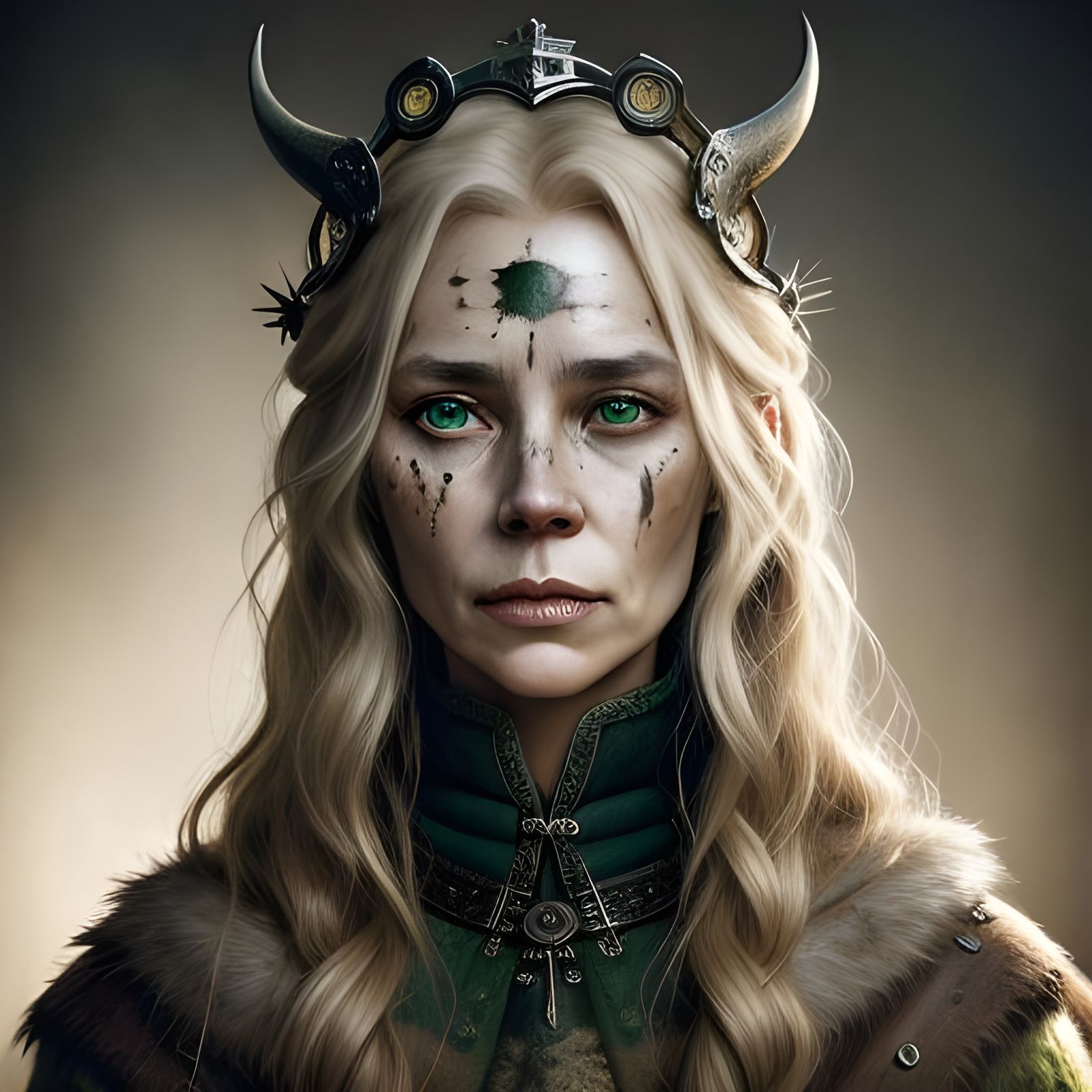 Detailed Portrait of a Weathered Viking Queen