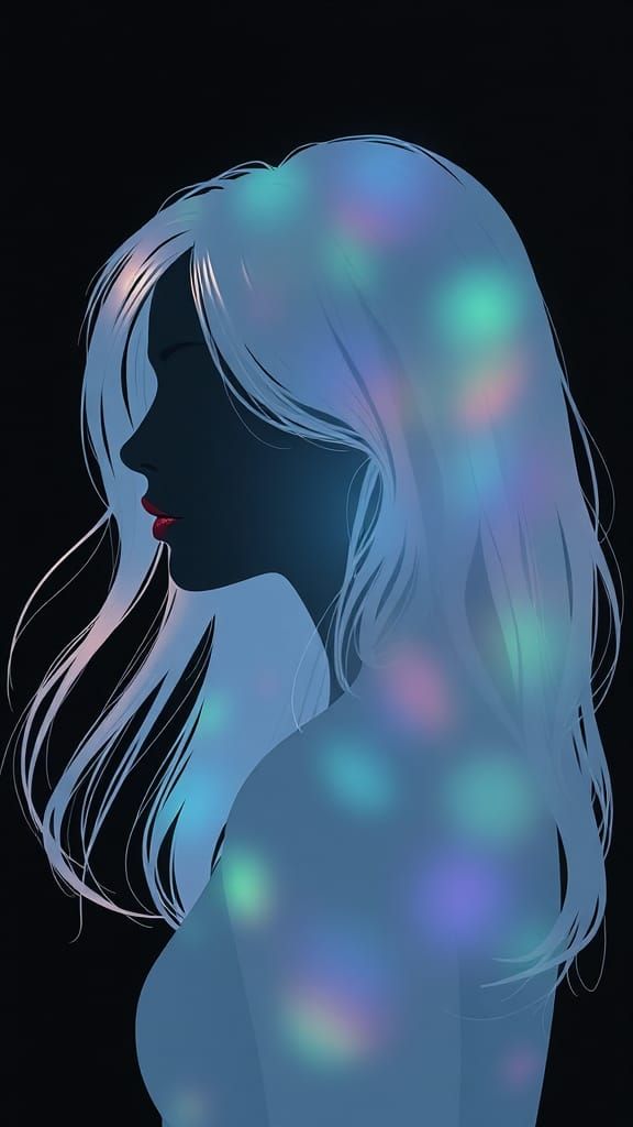 Iridescent Silhouette Portrait in Kinetic Pointillism Style