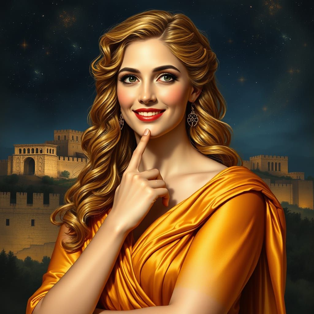 Regal Portrait of Helen of Troy in Starry Night