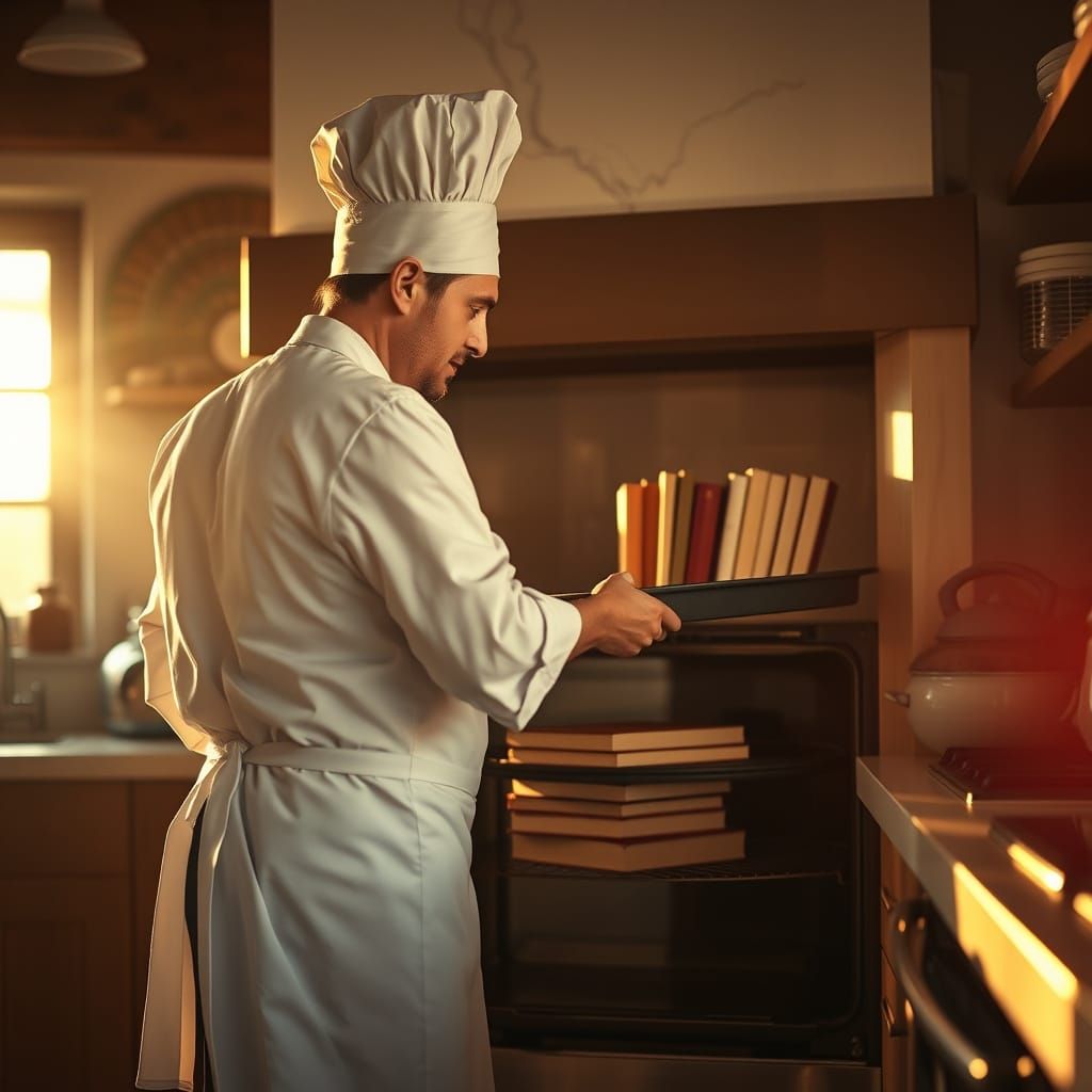 Chef Baking Books in Sunset Kitchen