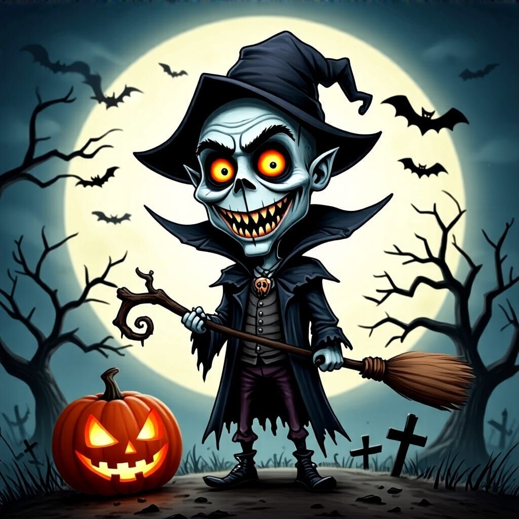 Grimdark Halloween Caricature of Spooky Characters