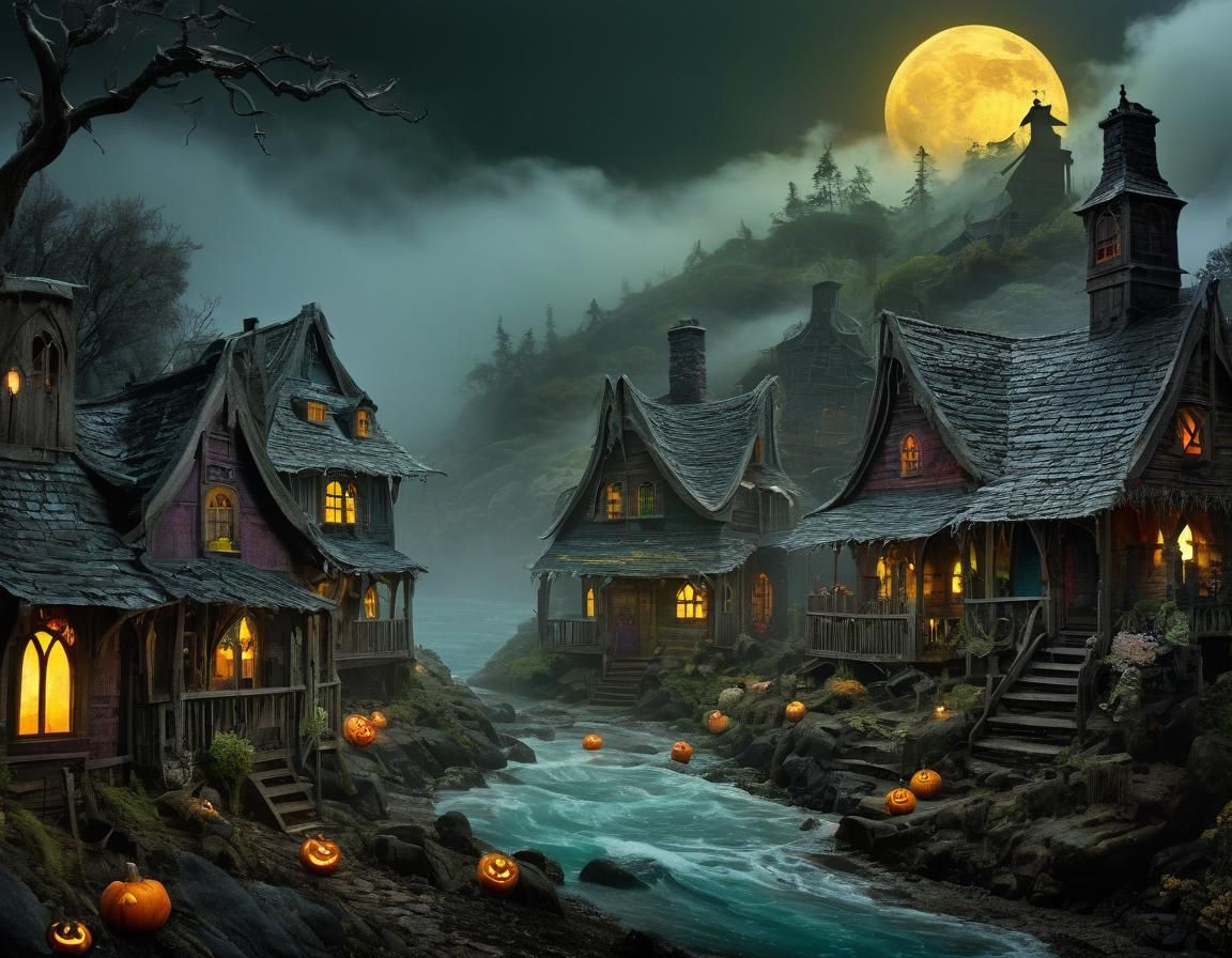 Eerie Coastal Village in Assemblage Style with Faux Fur