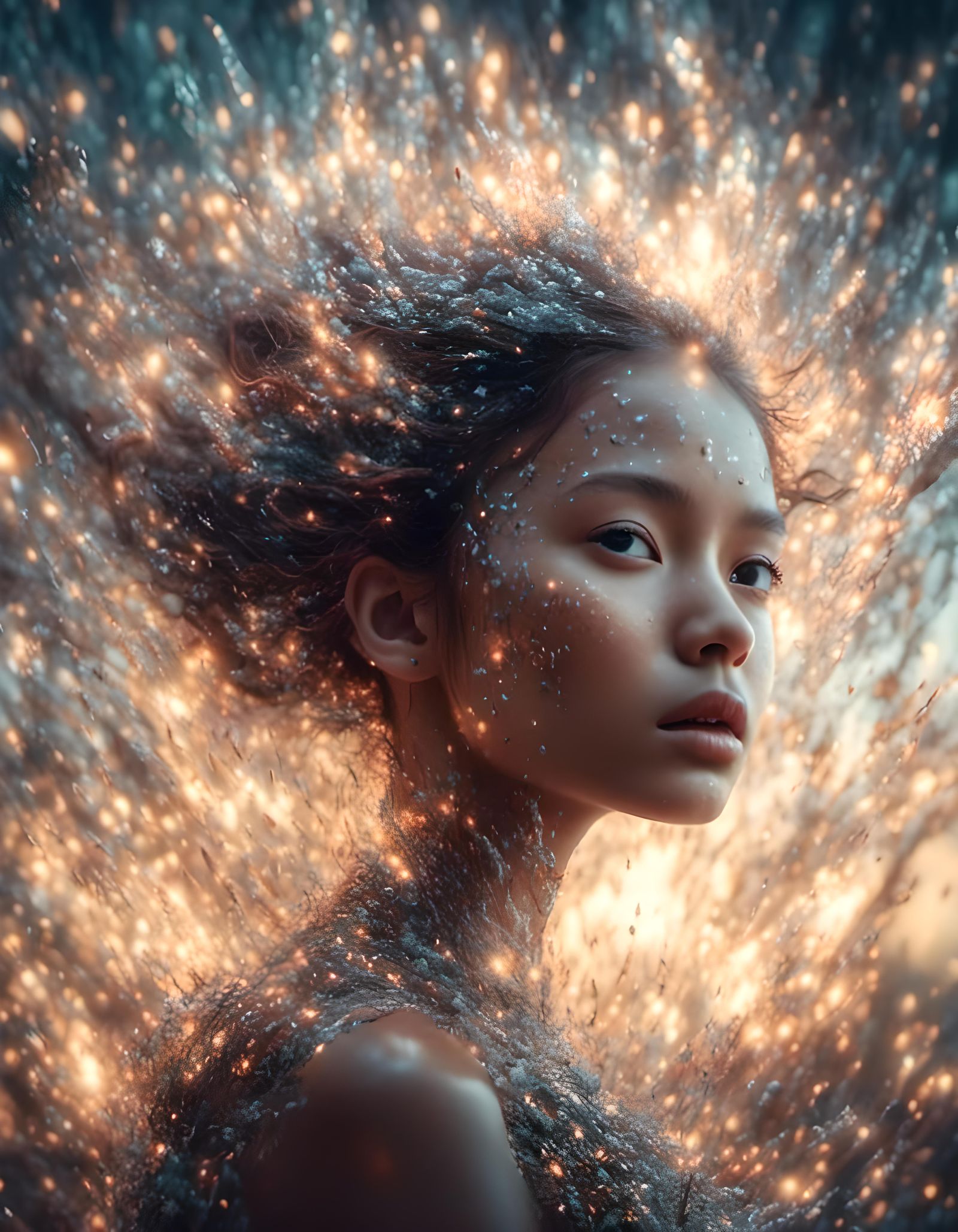 Shimmering Girl Bathed in Magical Light