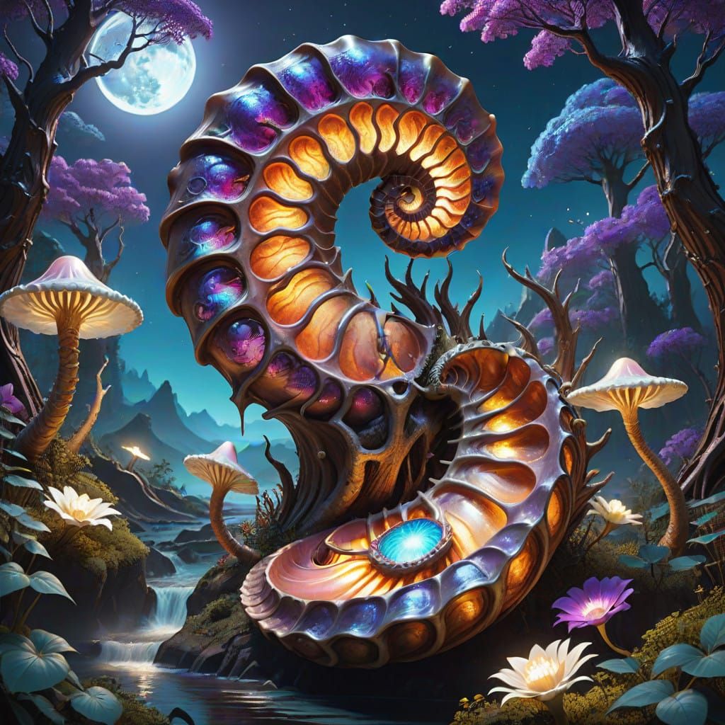 Dreamlike Blood Moon Illuminates Vibrant Forest with Etherea...