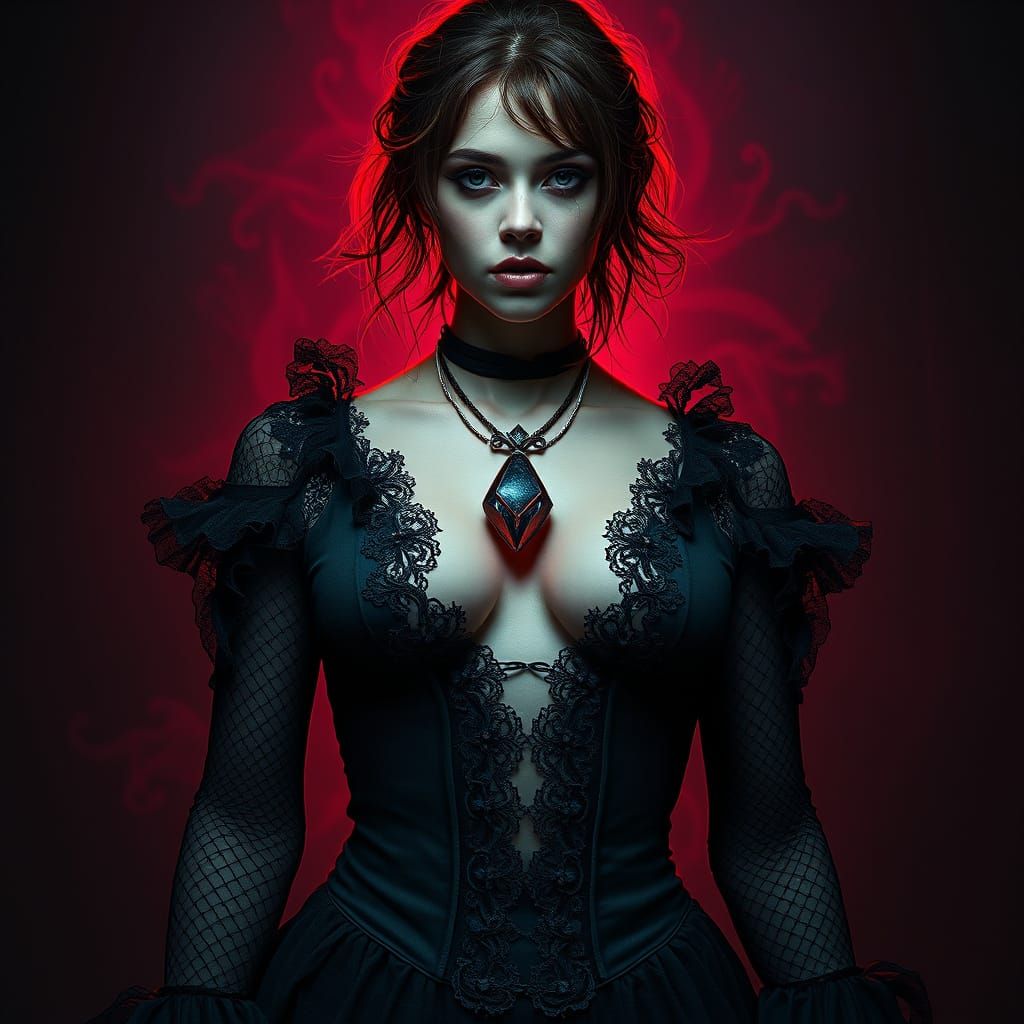 Gothic Woman with Amulet in Cyberpunk Style