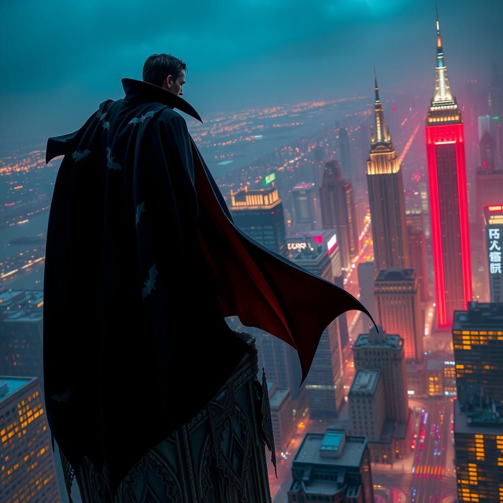 Dark Futuristic Vampire Surveys Modern Metropolis