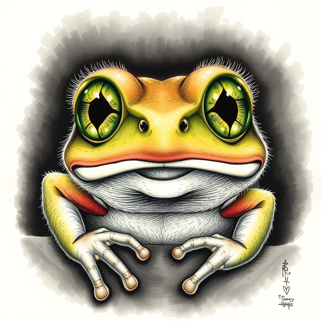 Furry Frog in Hypnotic Green Eyes Surrealism