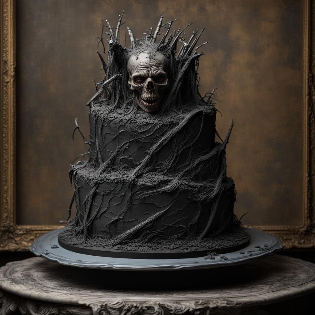 Gothic Horror: Dark Cake Sculpture in Doré Style
