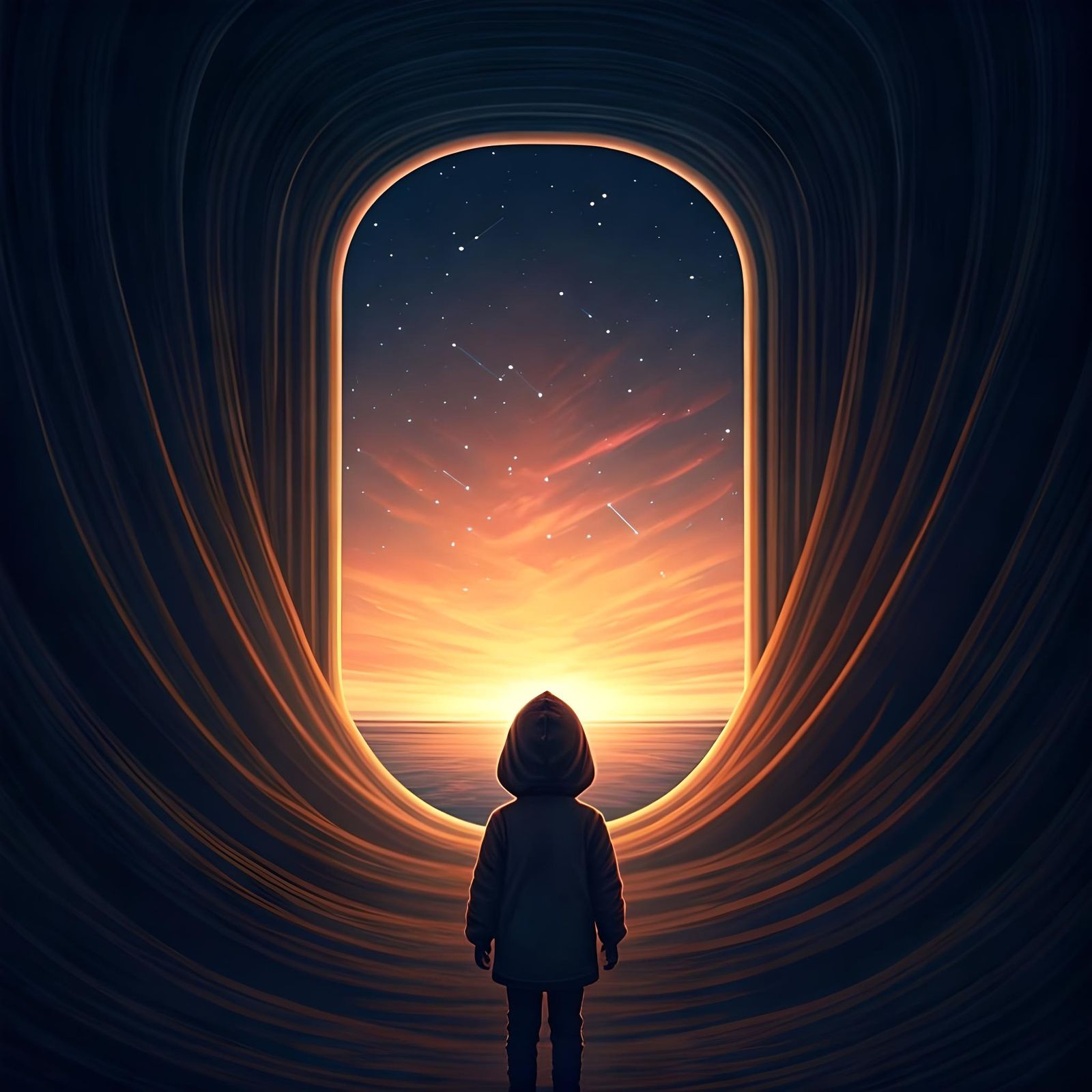 Child Stares at Constellation Sunrise Portal