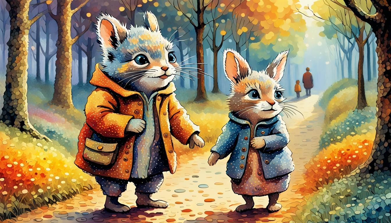 Detailed Illustration with Pointillist Elements