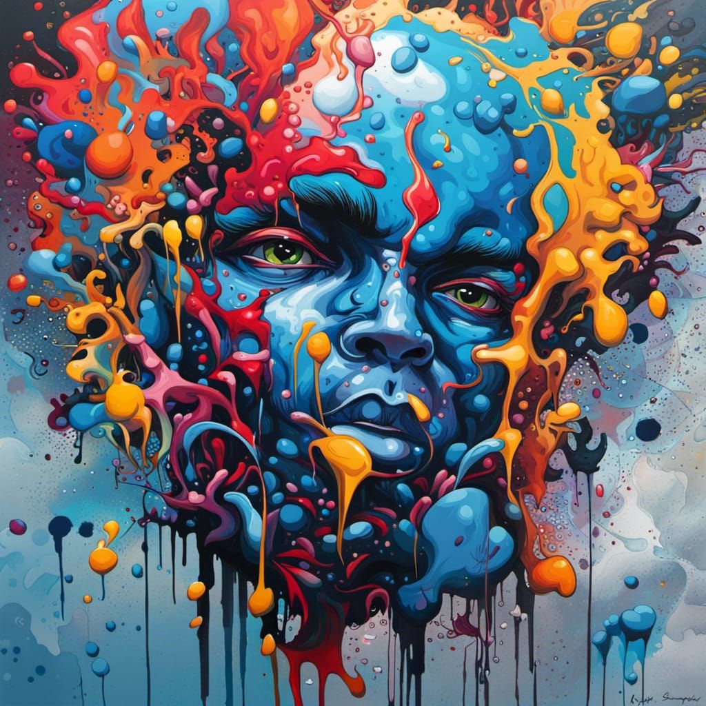 Blue Graffiti Art: A Colorful Polychromatic Street Scene