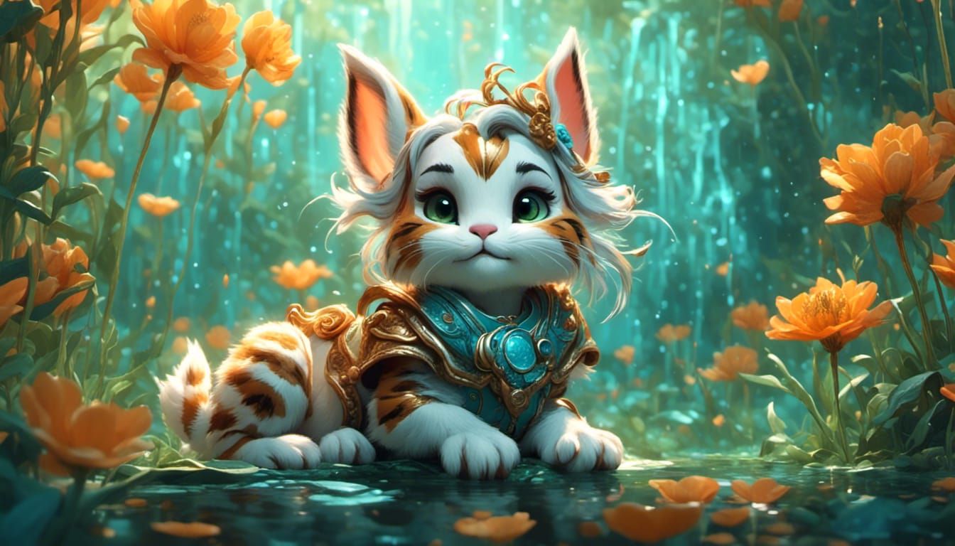 Adorable Rabbit Rides a Tiger in Hyperdetailed Portrait