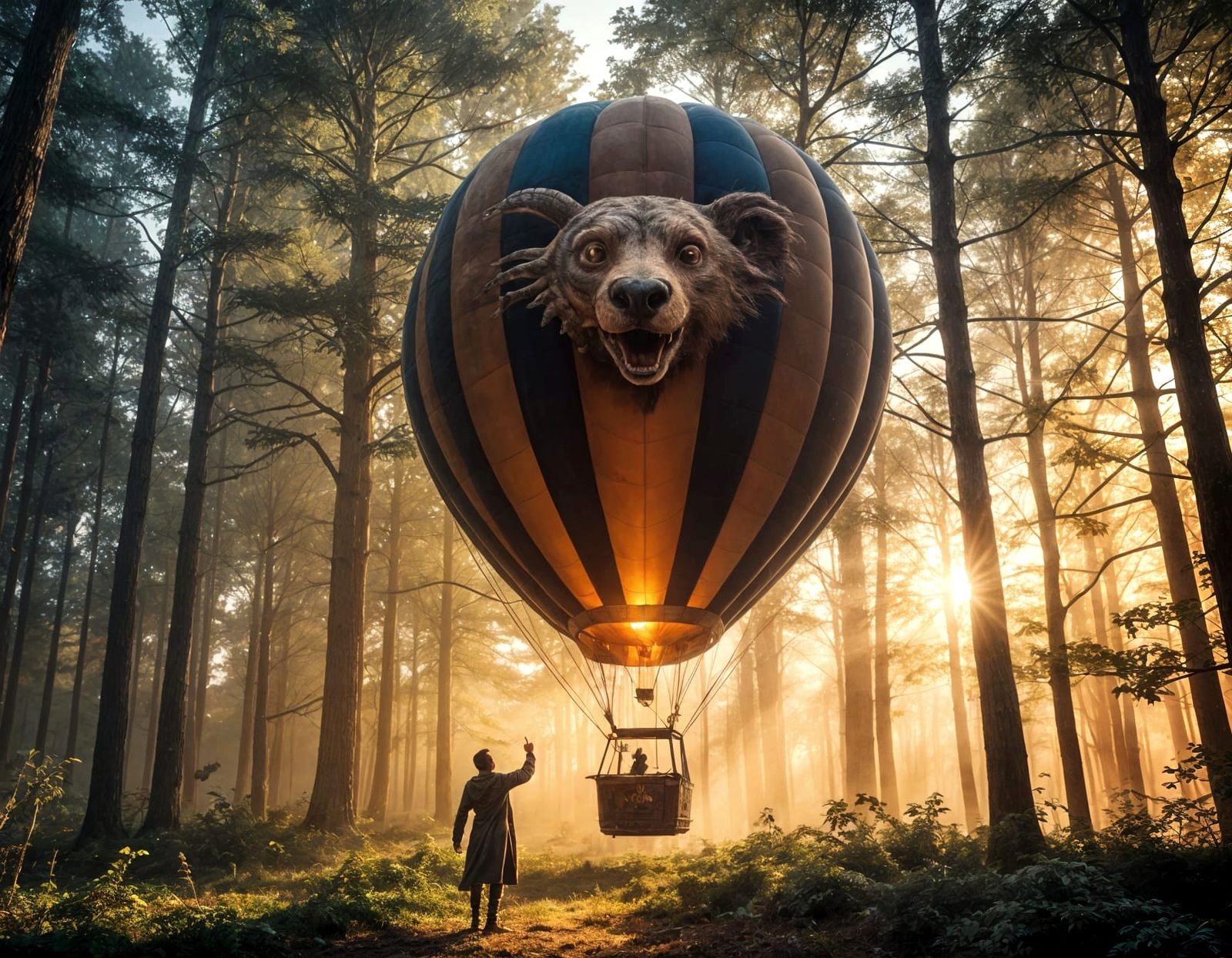 Dramatic Bear Reaching for Hot Air Balloon