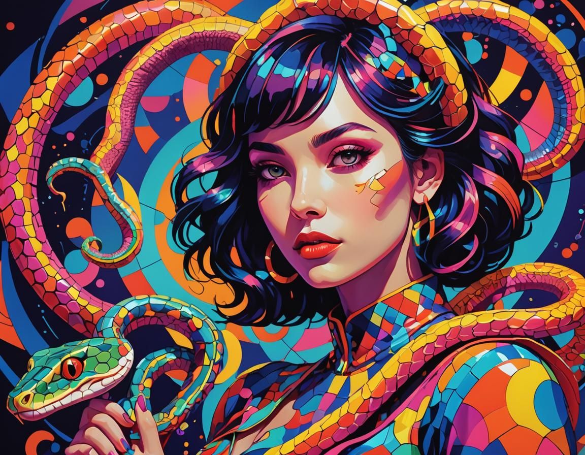 Thorned Girl with Snake in Pop Art Style