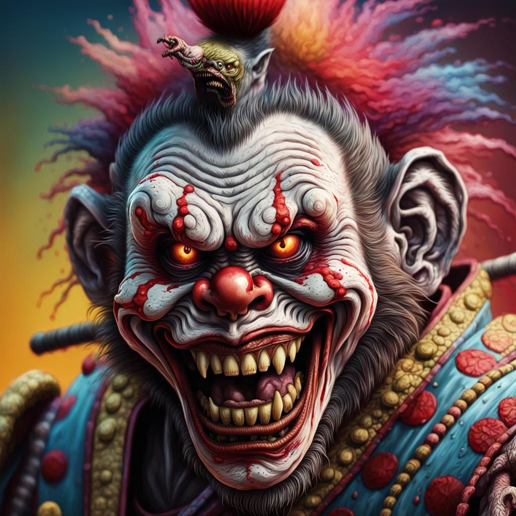 Hyperrealistic Zombie Monkey Samurai Clown Concept Art