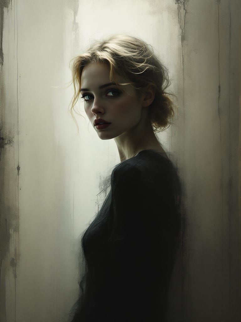 1950s Pin Up Woman in Atmospheric Painterly Style