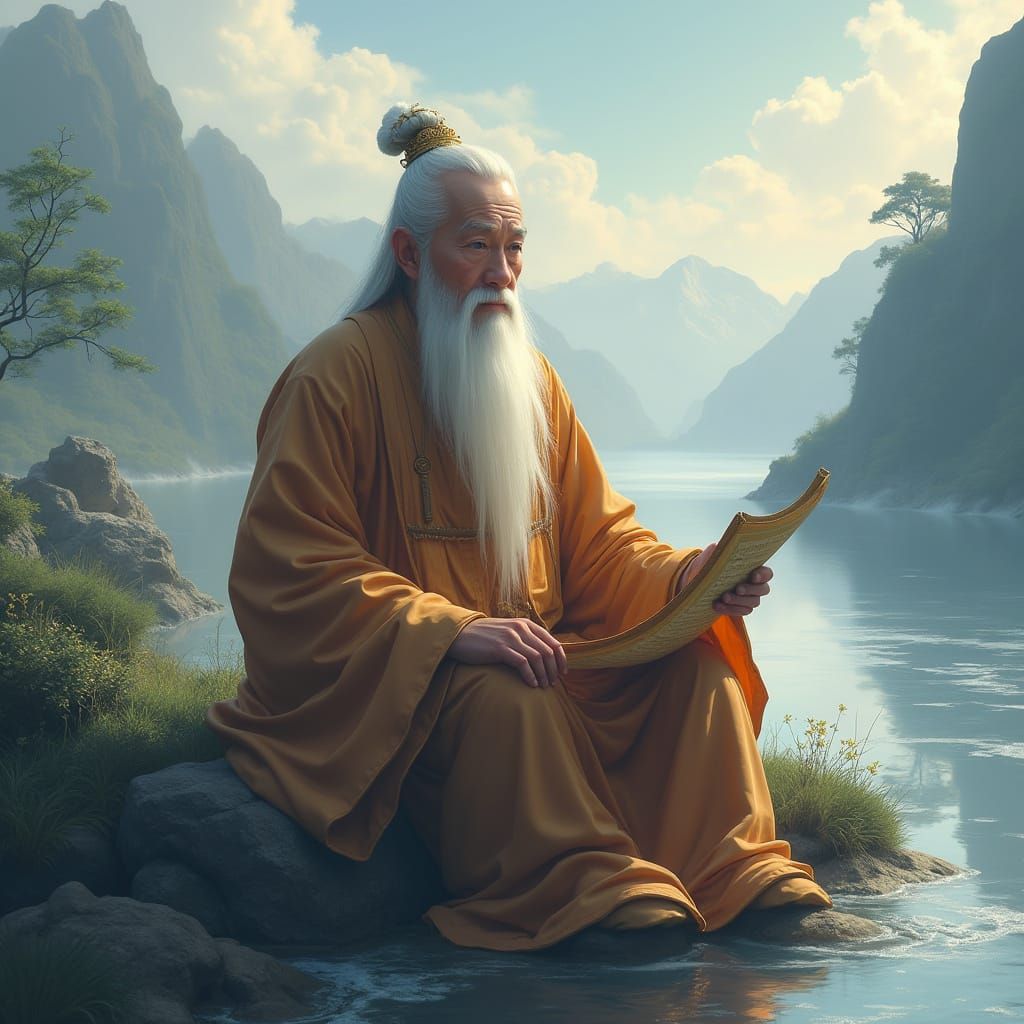Taoist Monk Avatar with Scroll in Matte Painting Style