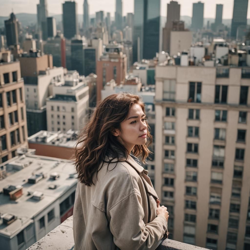 Solitary Woman on Building: Professional Photography