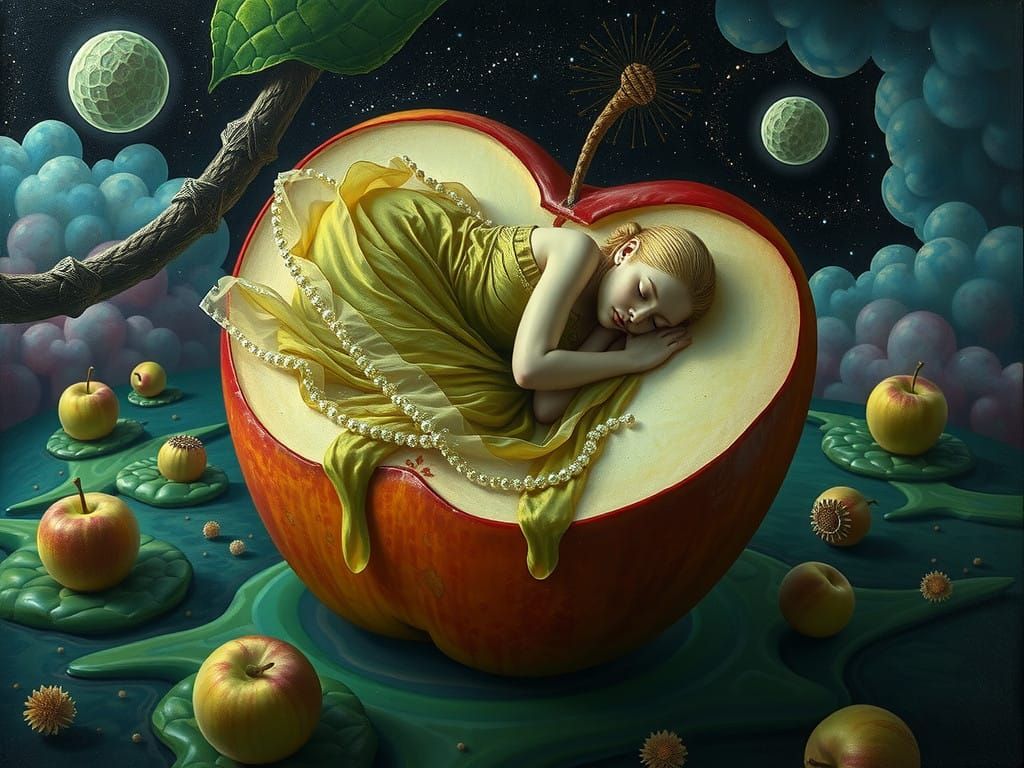 Surrealistic Dreamscape of a Sleeping Beauty in a Poisoned A...