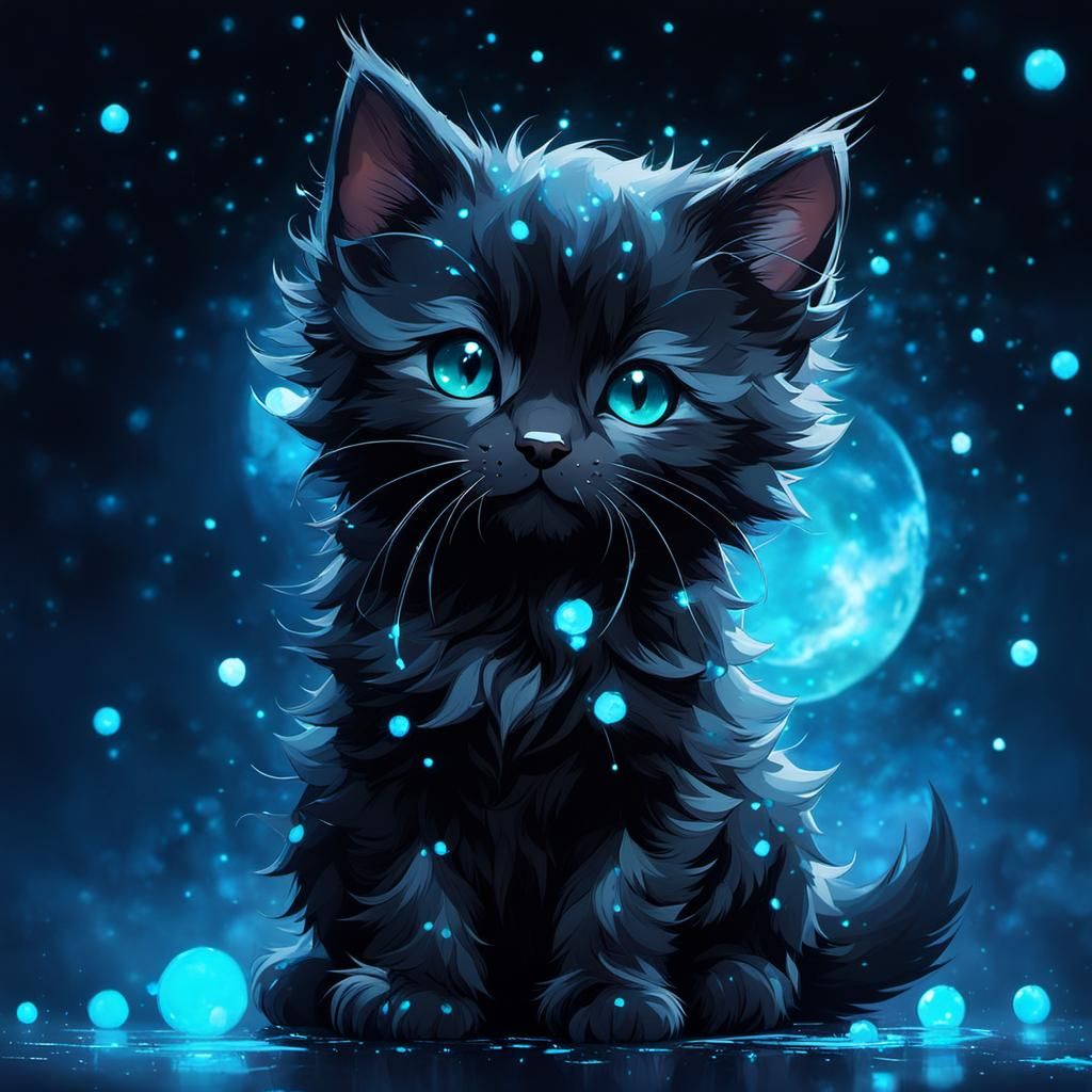 Constellation Kitten in Bioluminescent Garden
