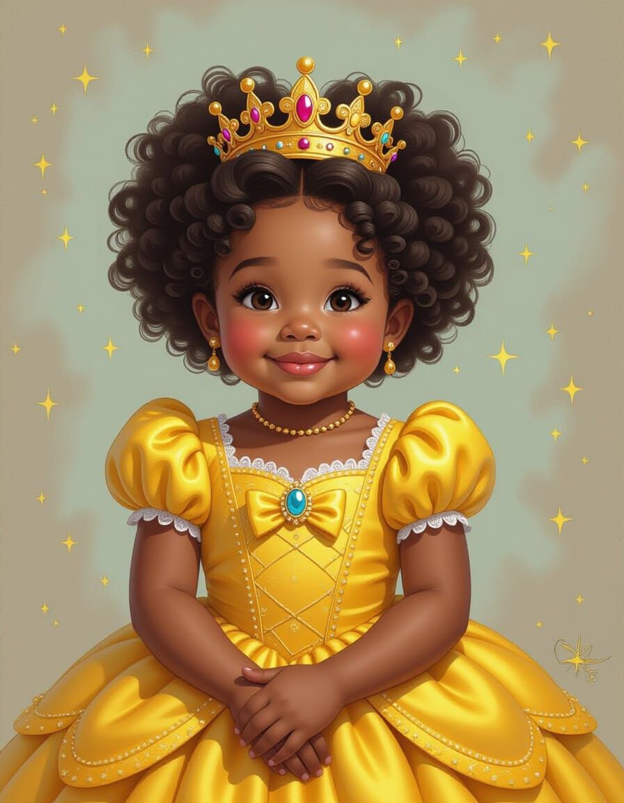 Afrofuturistic Princess: Golden-Brown Girl in Whimsical Styl...