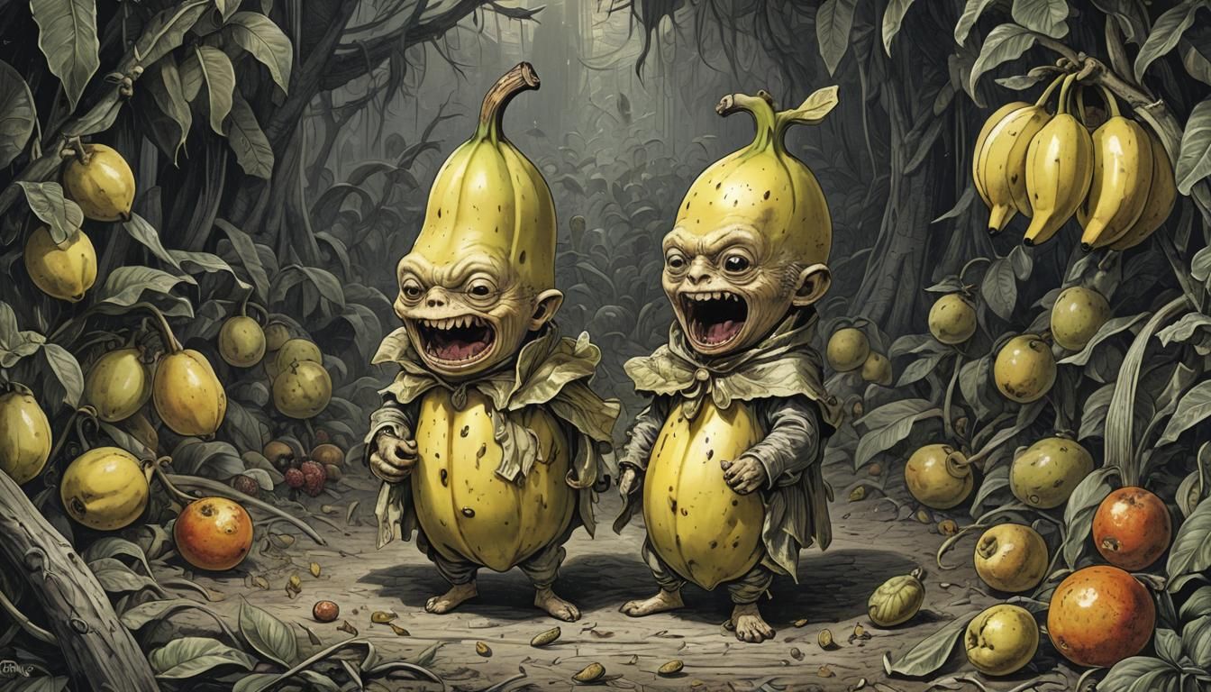 Surprised Chibi Banana in Horror Style