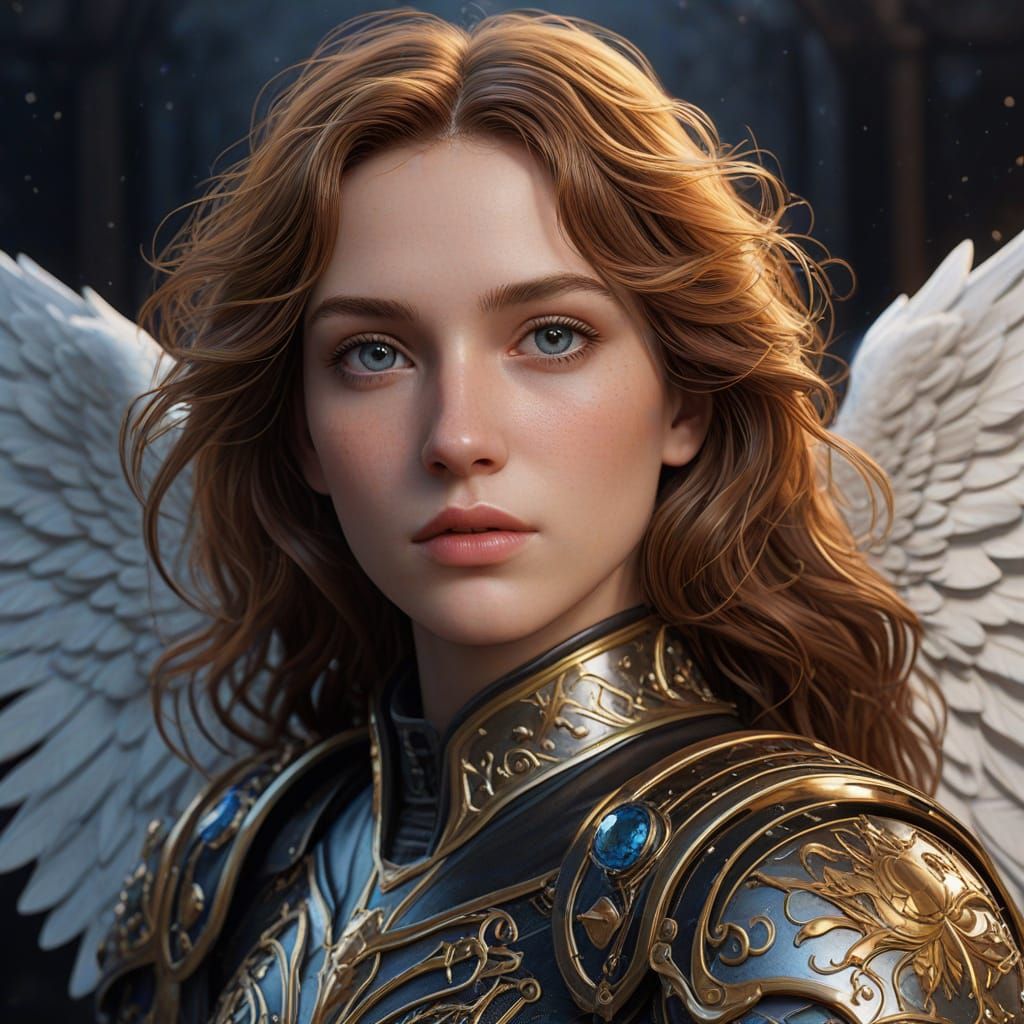 Pre-Raphaelite Angel in Armor Digital Painting