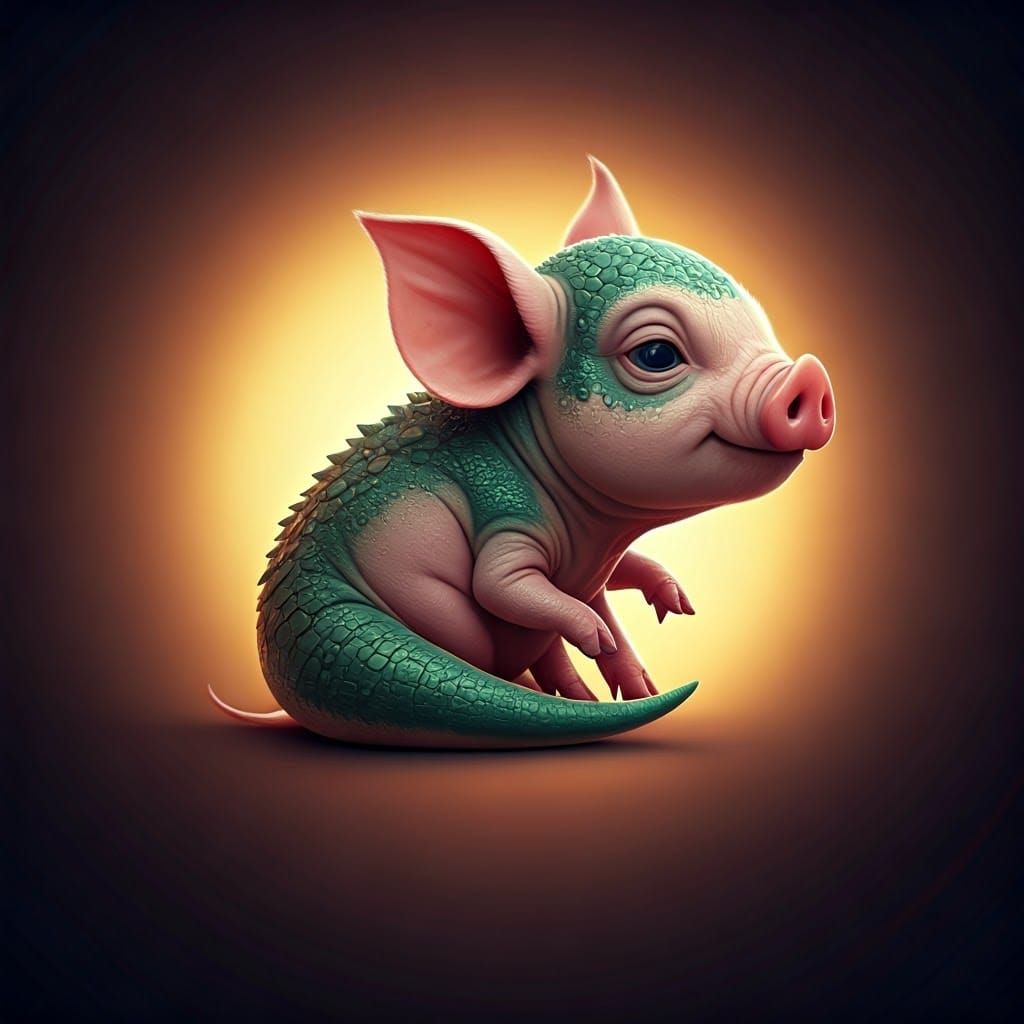 Newborn Pigasaurus in Vibrant 3D Digital Art