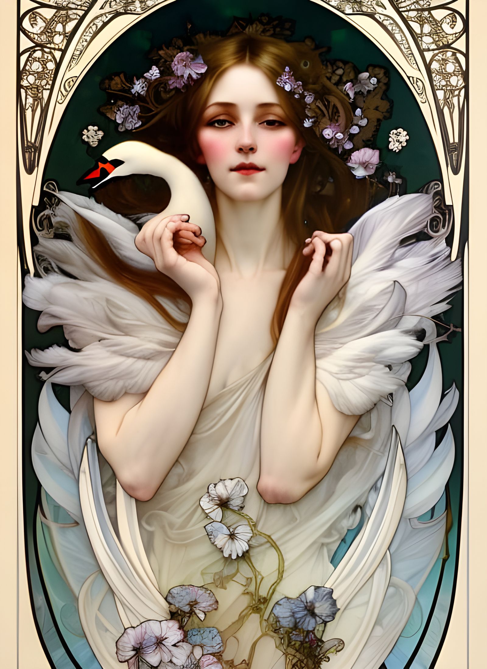 Art Nouveau Swans Goddess Portrait