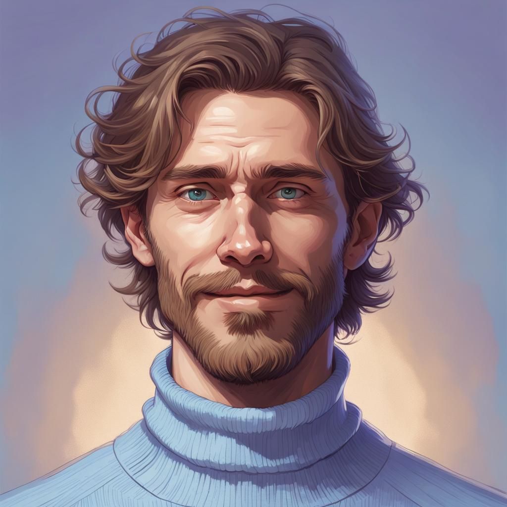 Relaxed Man Portrait in Artgerm Style