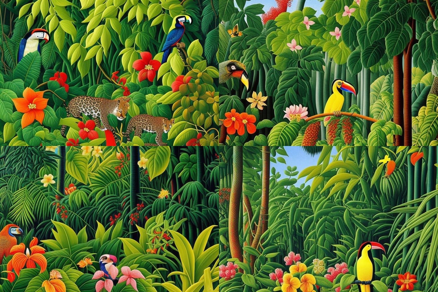 Lush Jungle Scene in Post-Impressionistic Style