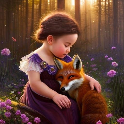 Toddler and Fox Celtic Knot Portrait in Dark Fantasy Style