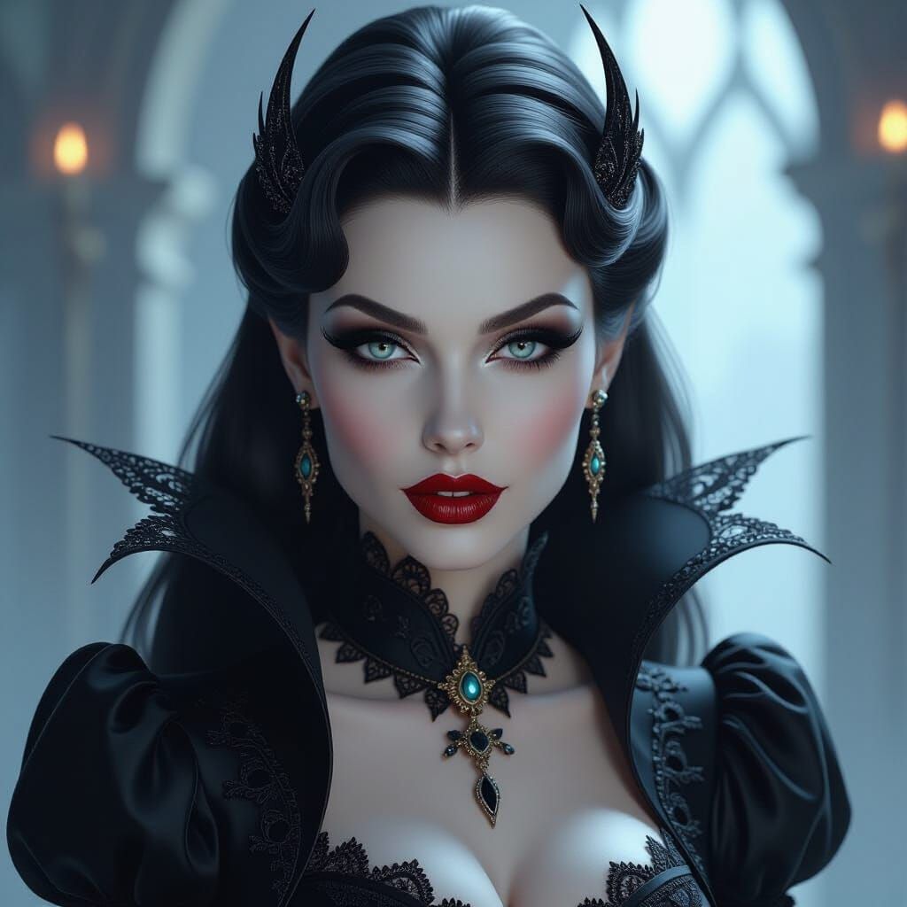 Elegant Vampire Woman in Gothic Attire