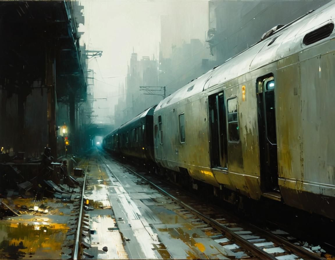 Eerie Train in Liminal Space as Urban Impressionism