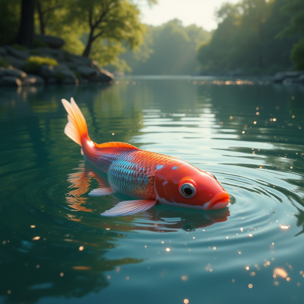 Rainbow Koi Fish Swimming in Serene Lake