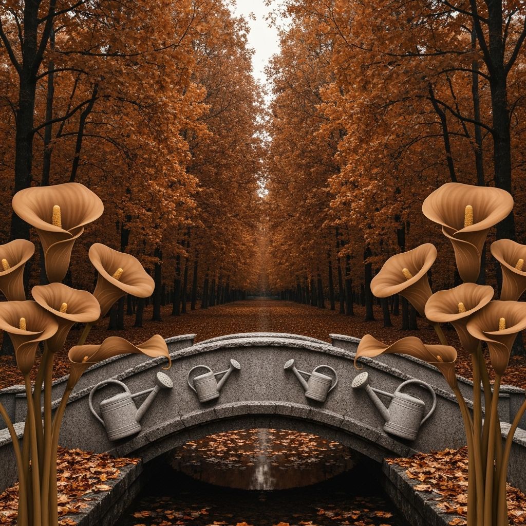 Autumn Forest Bridge with Fractal Pumpkins and Calla Lilies