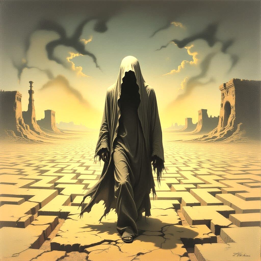 Surreal Human Figure Stalking Dreams, Dali Style