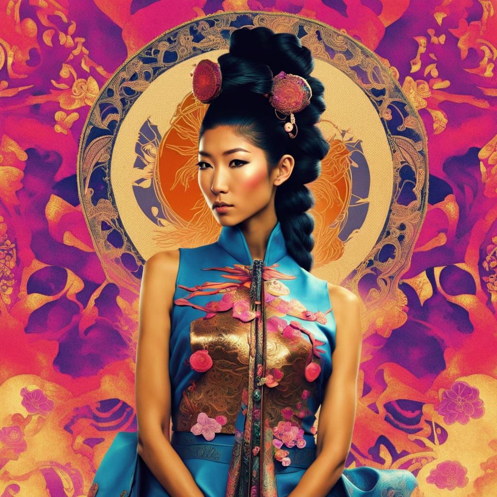 Punk Geisha Portrait in Vibrant Colors