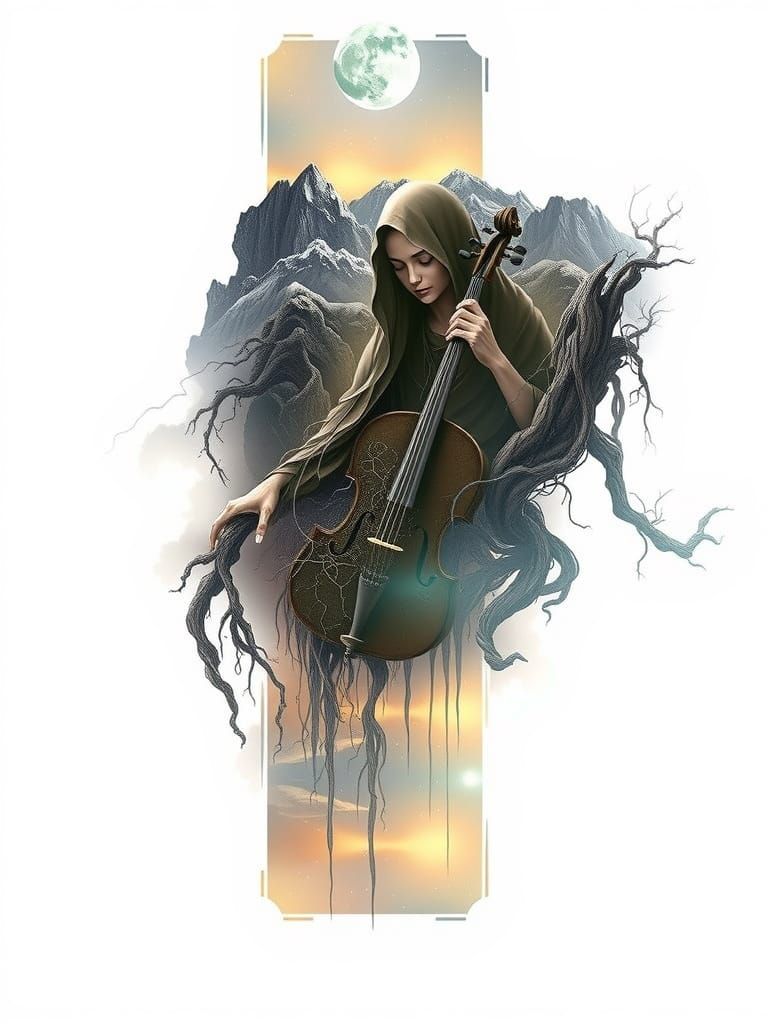 Sacred Mountains and Celestial Lake in Tattoo-Inspired Art