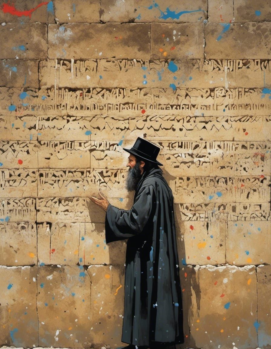 Man Praying at Wailing Wall in Sunlight