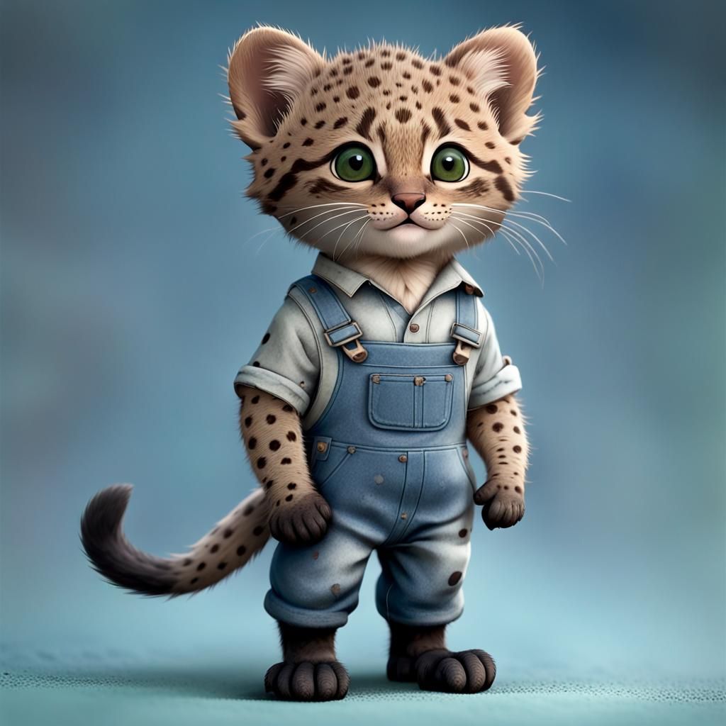 Anthropomorphic Kodkod Cub in Castle Garden: 3D Digital Art